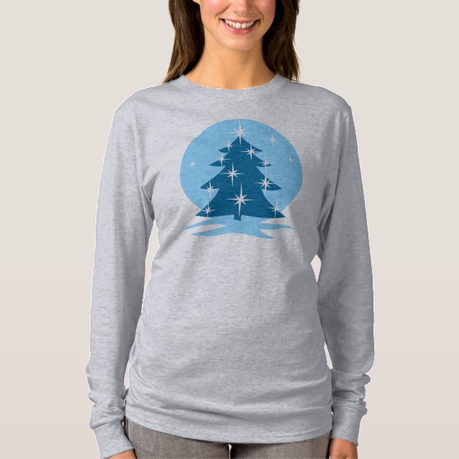 Lady's Blue Christmas Shirts Blue Tree T - Shirt (Vorderseite)