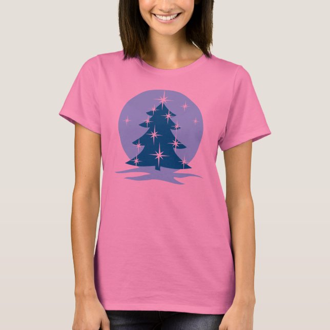 Lady's Blue Christmas Shirts Blue Tree T - Shirt (Vorderseite)