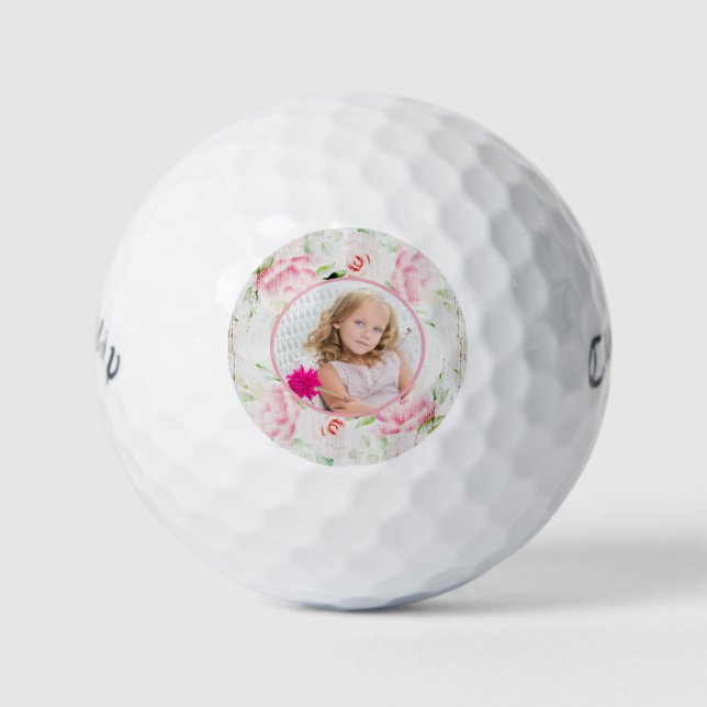 Ladys Custom Foto - Shabby Chic Rose Golfball (Vorderseite)