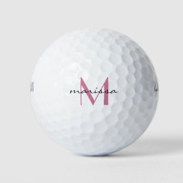 Ladys Custom Pink Name Monogram Golfball