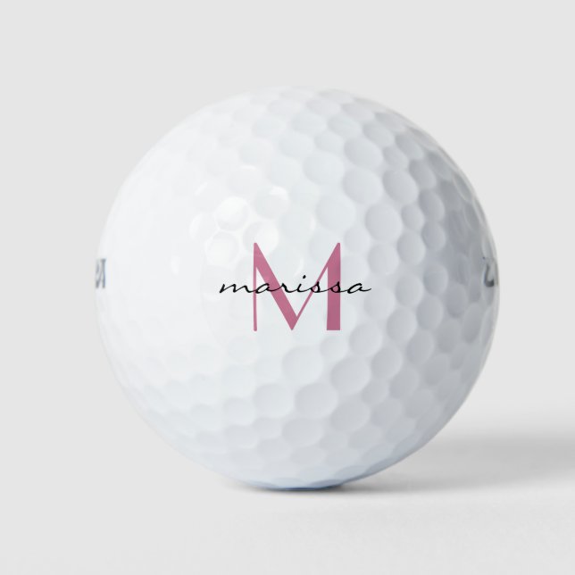Ladys Custom Pink Name Monogram Golfball (Vorderseite)