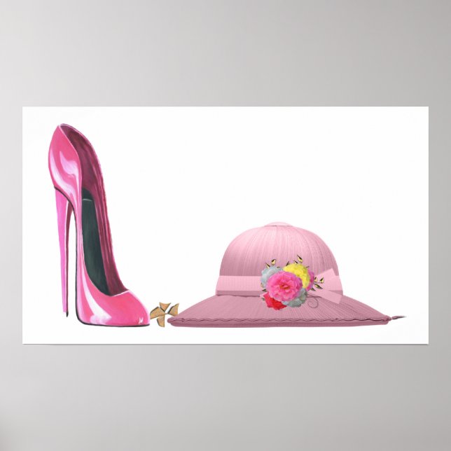 Ladys Day! Pink Stiletto Shoe und Hat Art Poster (Vorne)