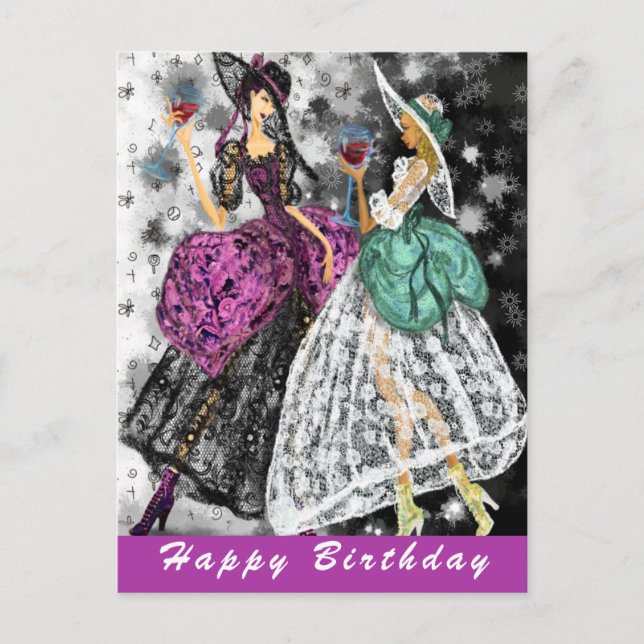 Ladys Drinking Wine Birthday Card - Chef Postkarte (Vorderseite)