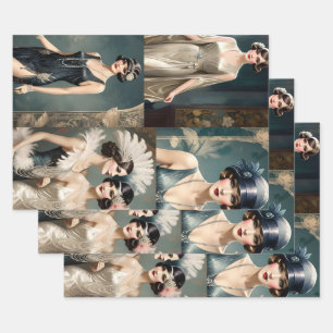Ladys Fashion Foto Collage der 20er Jahre, Geschenkpapier Set