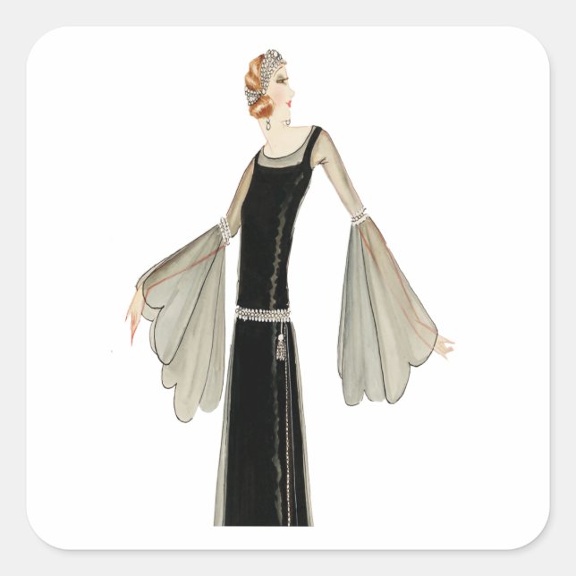 Ladys Fashion Illustration der 1920er Jahre Quadratischer Aufkleber (Vorderseite)