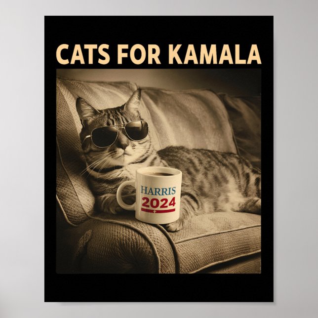 Ladys for Kamala Funny Cat 2024 Präsident Kamala Poster (Vorne)
