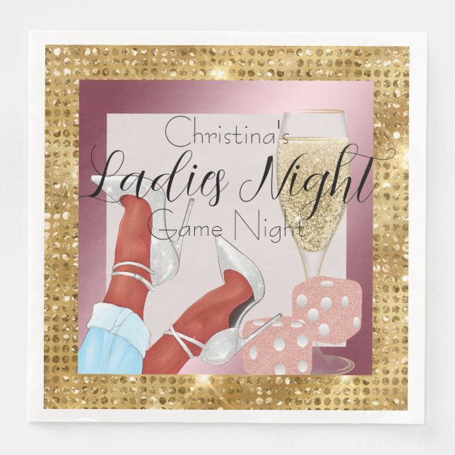 Ladys Game Night Pink Dice & Gold Diamonds Serviette (Vorderseite)