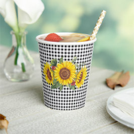 Ladys Girls Events Gingham & Sunflowers Pappbecher