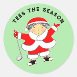 Ladys Golf Christmas Classic Round Sticker