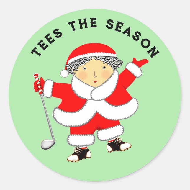 Ladys Golf Christmas Classic Round Sticker (Vorderseite)