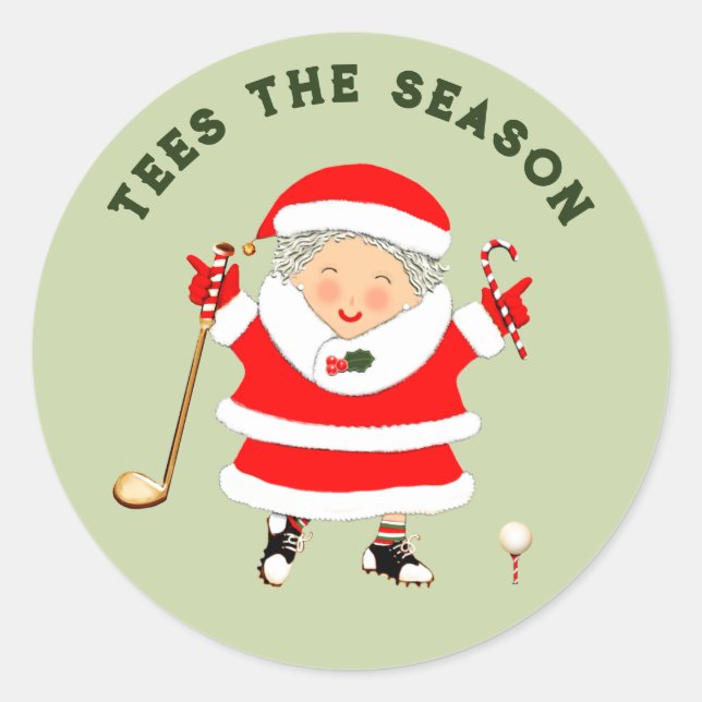 Ladys Golf Christmas Classic Round Sticker (Vorderseite)