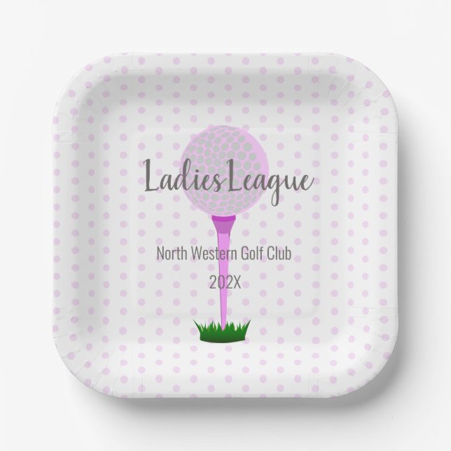 Ladys Golf League Pink Dot Square Party Teller (Vorderseite)