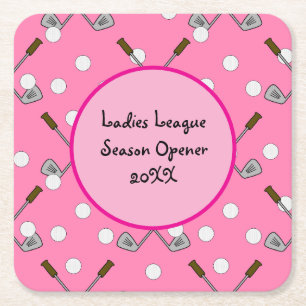 Ladys Golf League Pink Golf Patches Papier Unterse Rechteckiger Pappuntersetzer
