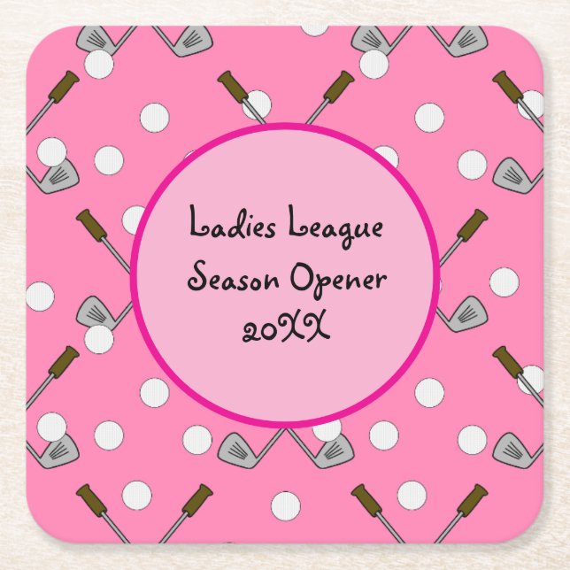 Ladys Golf League Pink Golf Patches Papier Unterse Rechteckiger Pappuntersetzer (Vorderseite)