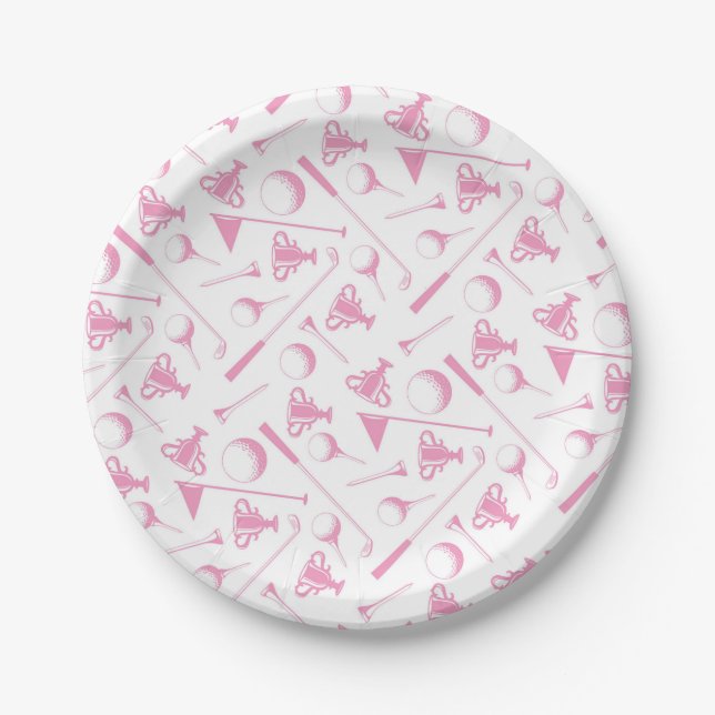 Ladys Golf Pattern Pink White Preppy Golf Pappteller (Vorderseite)
