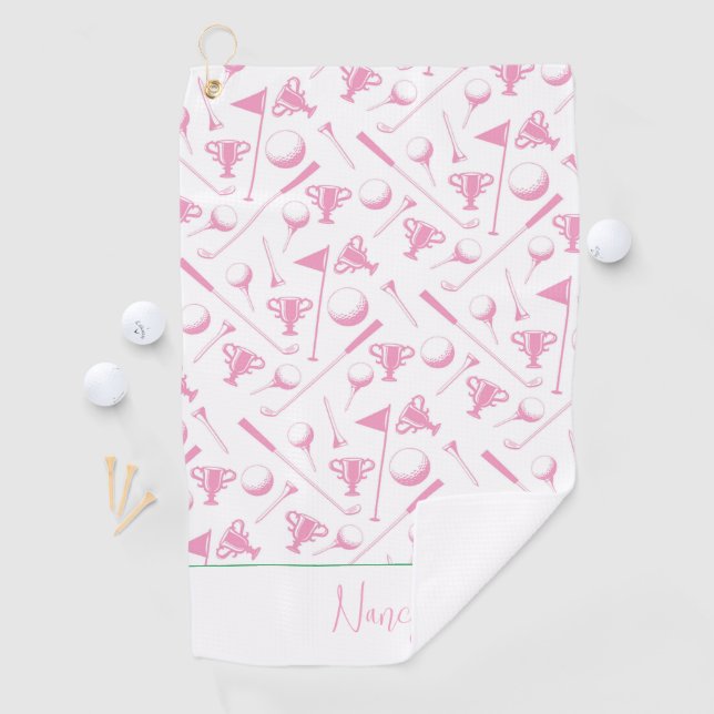 Ladys Golf Pink Green White Preppy NAME Spaß Golfhandtuch (Insitu)