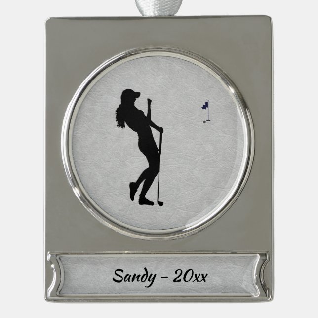 Ladys Golfer Banner-Ornament Silber (Vorderseite)