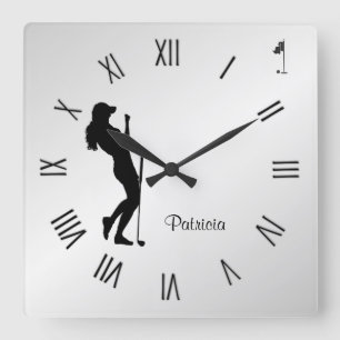 Ladys Golfer Personal Square Wall Uhr