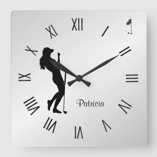 Ladys Golfer Personal Square Wall Uhr (Vorderseite)
