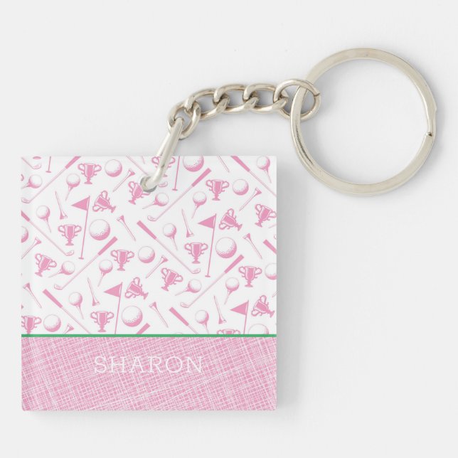 Ladys Golfing Pink Green Preppy Fun Schlüsselanhänger (Rückseite)