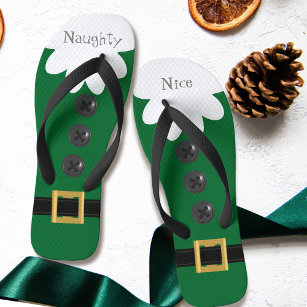 Ladys Green Naughty Christmas Elf Anzug Festival Flip Flops
