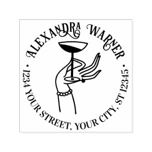 Lady's Hand Holding Champagne Glass Rücksendeadres Permastempel