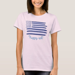 Ladys Happy 4. blaue amerikanische Fahne T-Shirt
