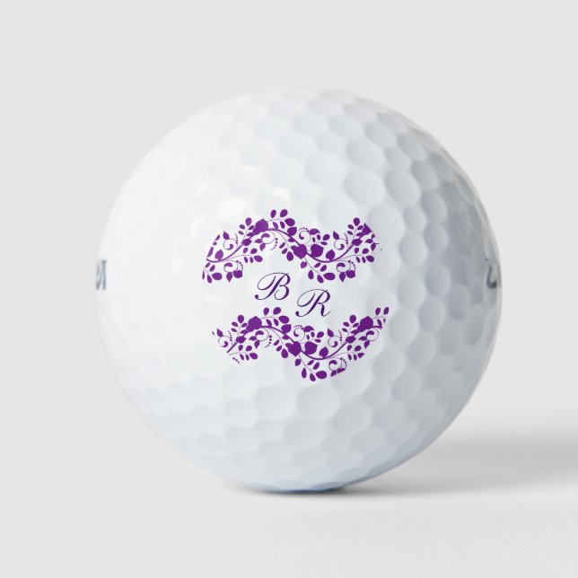 Ladys Lila Floral Monogram Golfball (Vorderseite)