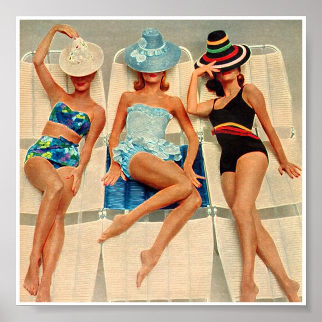 Ladys Lounges by the Pool Retro Vintag Poster (Vorne)