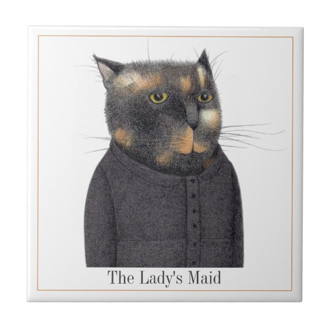 LADY'S MAID CAT 4.25" Square Keramik Tile + Text Fliese (Vorderseite)