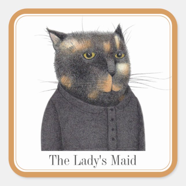 LADY'S MAID CAT Large Square Stickers + Text (Vorderseite)