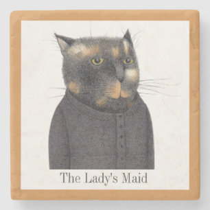 LADY'S MAID CAT Marble Stone Untersetzer + Text