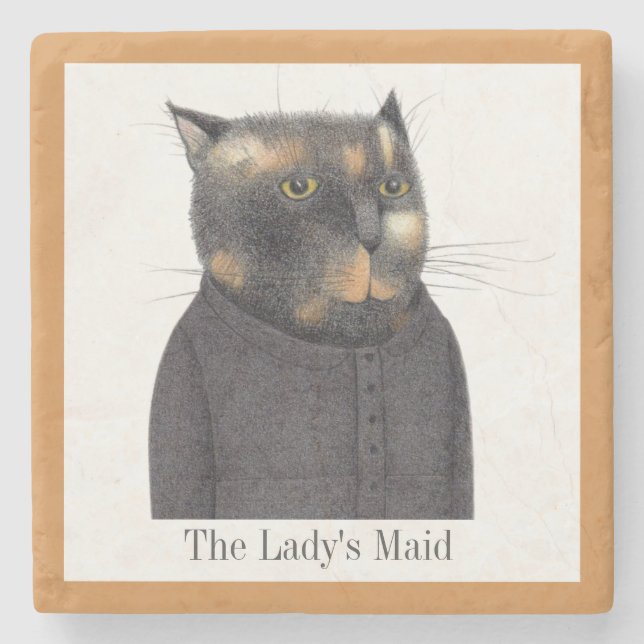 LADY'S MAID CAT Marble Stone Untersetzer + Text (Vorderseite)