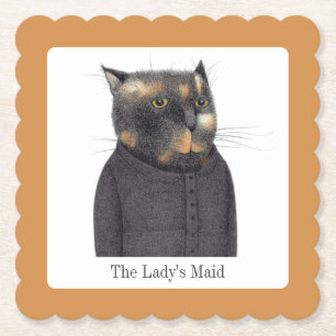 LADY'S MAID CAT Scallop Square Untersetzer + Text
