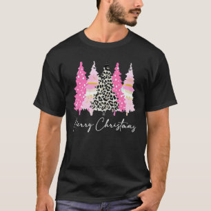 Ladys Merry Xmas Pink Trees Leopard Niedlich T-Shirt