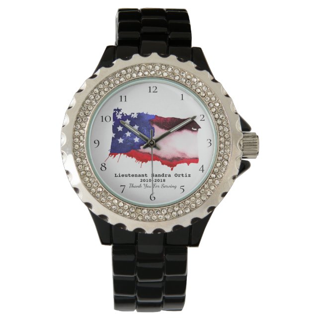 *~* Lady's Military Veteran Red White Blue US Flag Armbanduhr (Vorderseite)