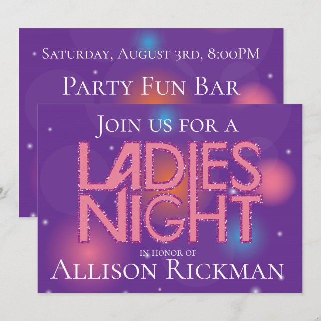 Ladys Nacht glamouröses Design Einladung (Vorne/Hinten)
