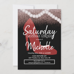 Ladys Night Birthday Party Red Heelses Pearls Einladung