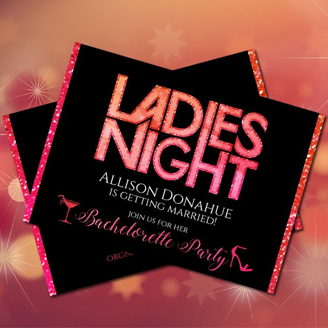 Ladys Night Einladung (Ladies Night Bachelorette party with bright pink and orange coloring)