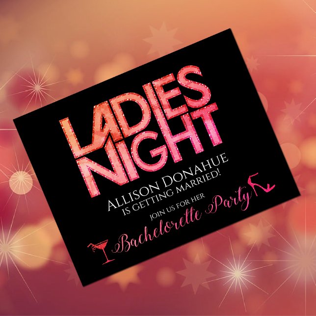 Ladys Night Einladungs-Design Einladungspostkarte (Bachelorette Party invitation postcard with retro orange and pink coloring)