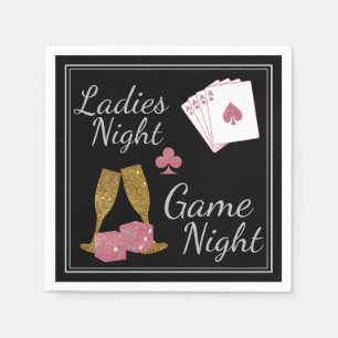 Ladys Night Game Night Gold und Pink Glitzer Serviette