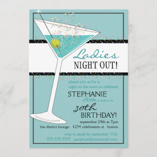Ladys Night Out Martini Aqua Geburtstagsfeier Einladung