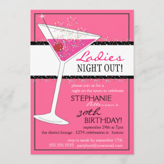 Ladys Night Out Martini Rosa Geburtstagsfeier Einladung
