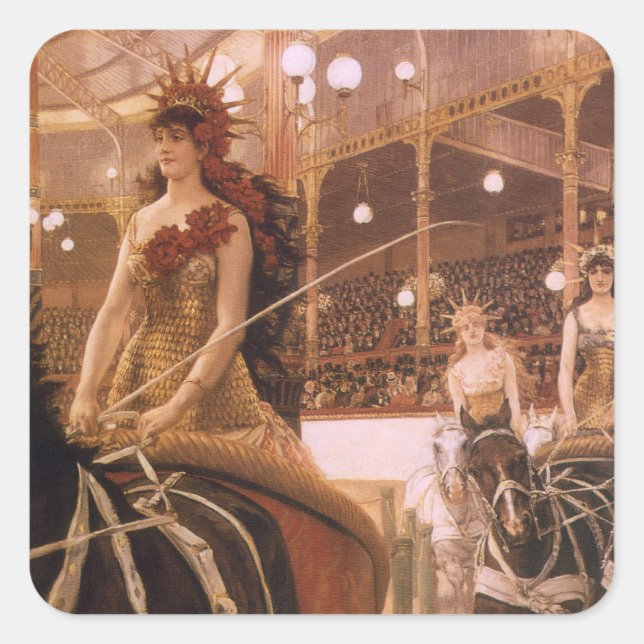 Ladys of the Cars (alias Circus) von James Tissot Quadratischer Aufkleber (Vorderseite)