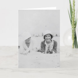Ladys on Beach Old Black & White Grußkarte Karte