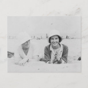 Ladys on Beach Old Black & White Image Postcard Postkarte