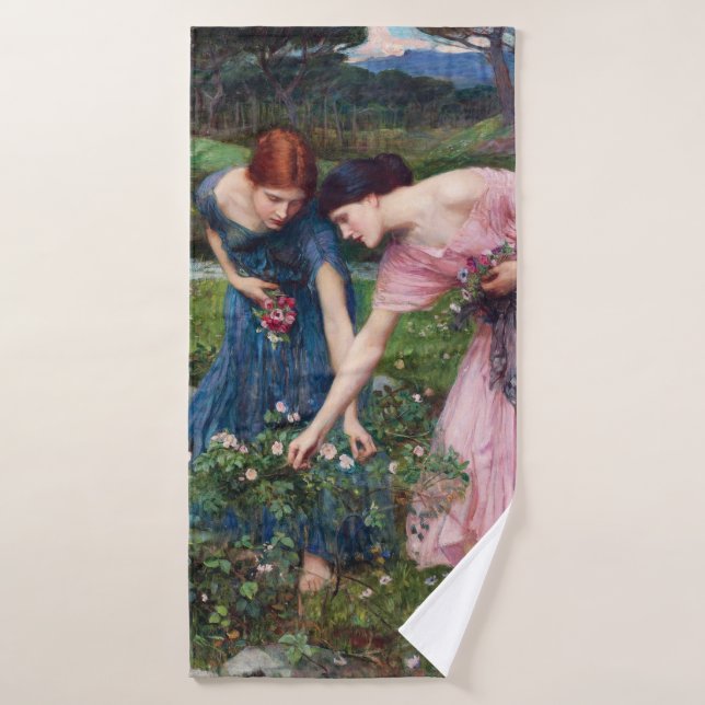 Ladys Picking Rose, John William Waterhouse Badehandtuch (Badehandtuch)