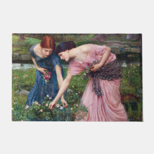 Ladys Picking Rose, John William Waterhouse Fußmatte
