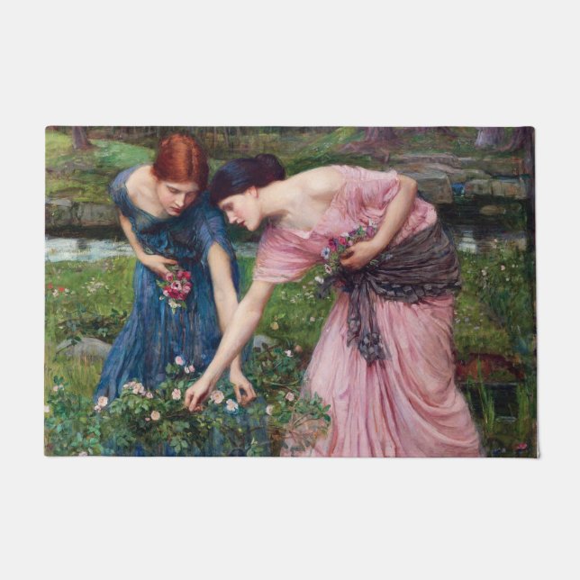 Ladys Picking Rose, John William Waterhouse Fußmatte (Vorderseite)