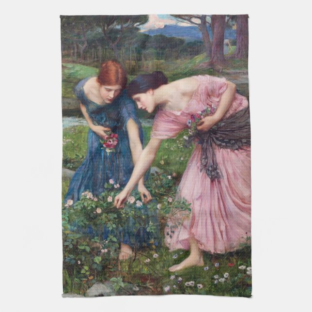 Ladys Picking Rose, John William Waterhouse Geschirrtuch (Vertikal)